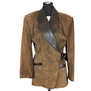Vintage Danier Suede Leather Wrap Jacket Womens size Large Brown Buckle 90s Coat